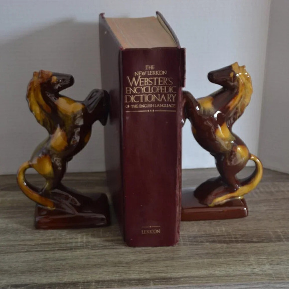Vtg  BMP Drip Glaze Horse Book Ends - Picture 1 of 5